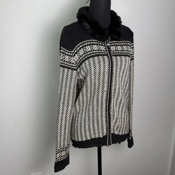 Liz Claiborne Sweater Meg Allen Ramie Cotton Zip Up Removable Faux Fur Collar Sm - Picture 3 of 9